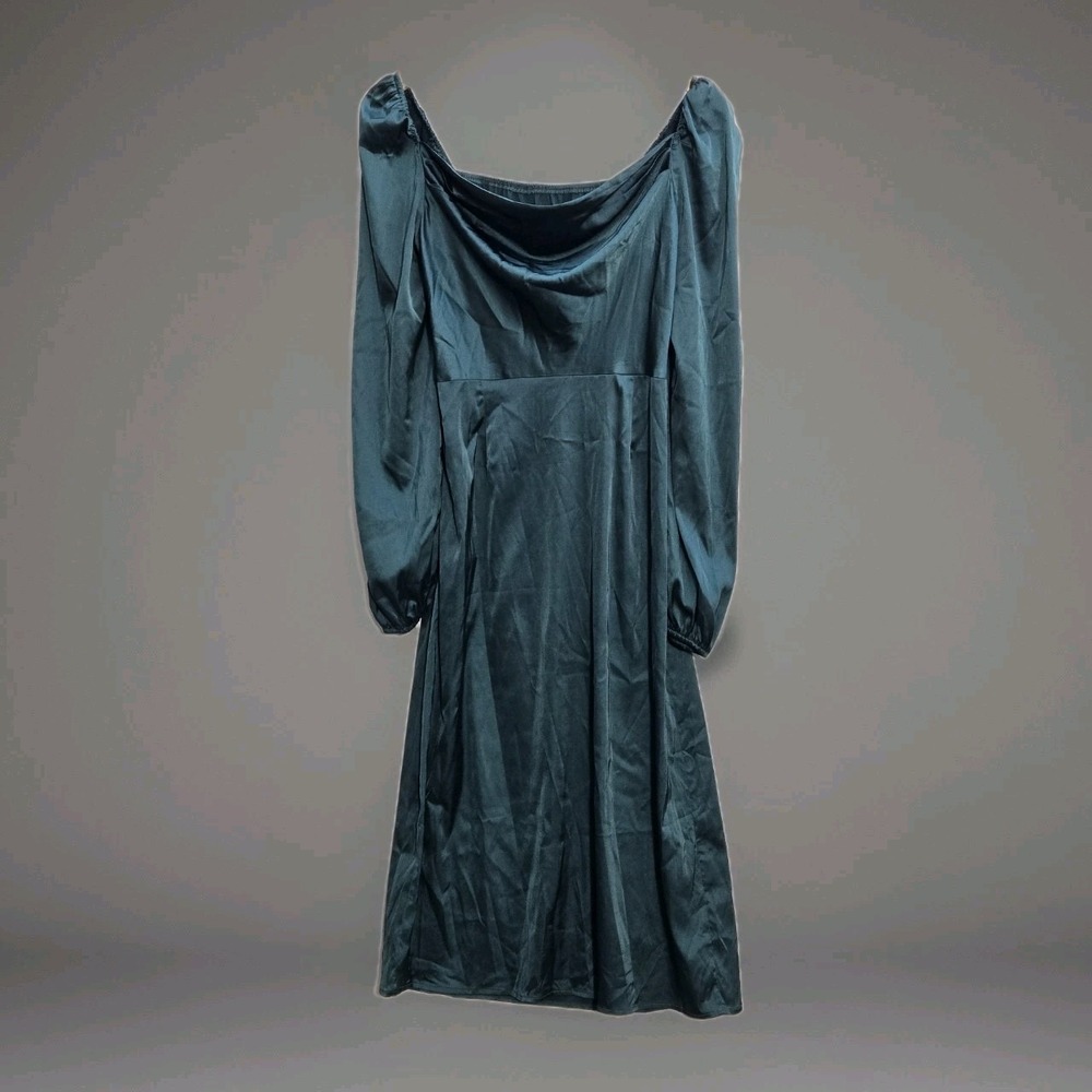 Unbranded Womens Dress Sz M Green Satin Long Sleeve Party Holiday Y2K Lightweigh - Picture 8 of 16